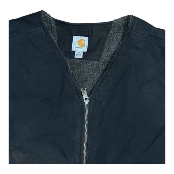 Carhartt Vest Mens 2XL Black Canvas Pile Fleece Sherpa Lined Outdoors - Picture 3 of 11